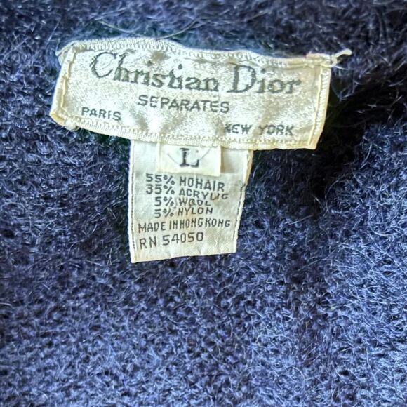 Vintage 80s Christian Dior Size L Blue Open Front Mohair Wool Cardigan Coatigan - Picture 5 of 5